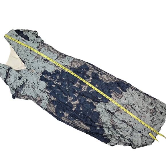 JS Collections Embroidered Ribbon Dress Size 12 Midi Blue Silver Shoet Sleeve - Picture 5 of 6